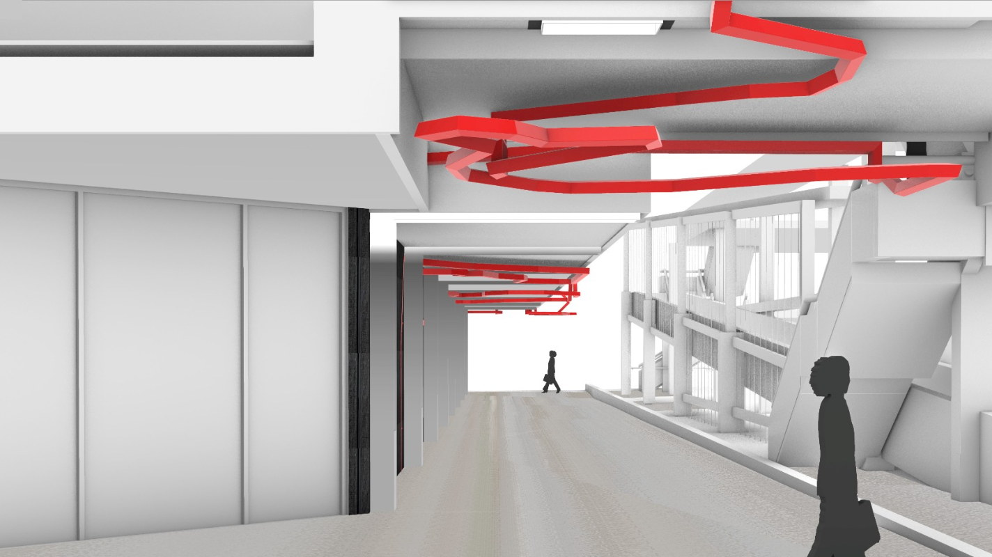 reVITALise artwork moving along the wall and overhead through the Park Avenue walkway