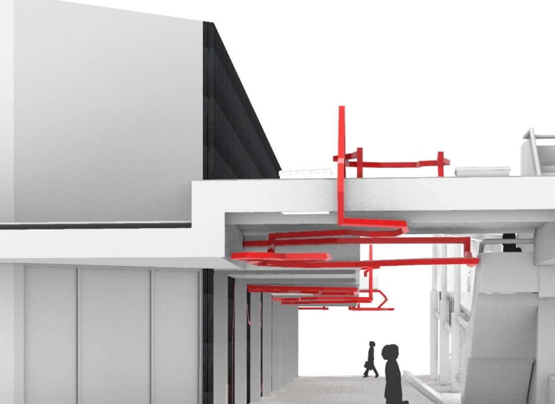Pedestrian view of reVITALise running along the walkway wall and overhead